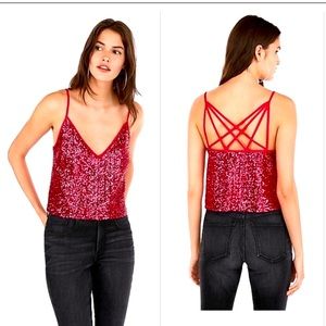 NWT EXPRESS + OLIVIA CULPO Sequined Strappy Crop Tank